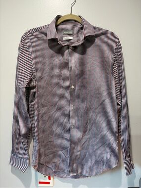 Michael Kors Men's Red and Blue Gingham Dress Shirt